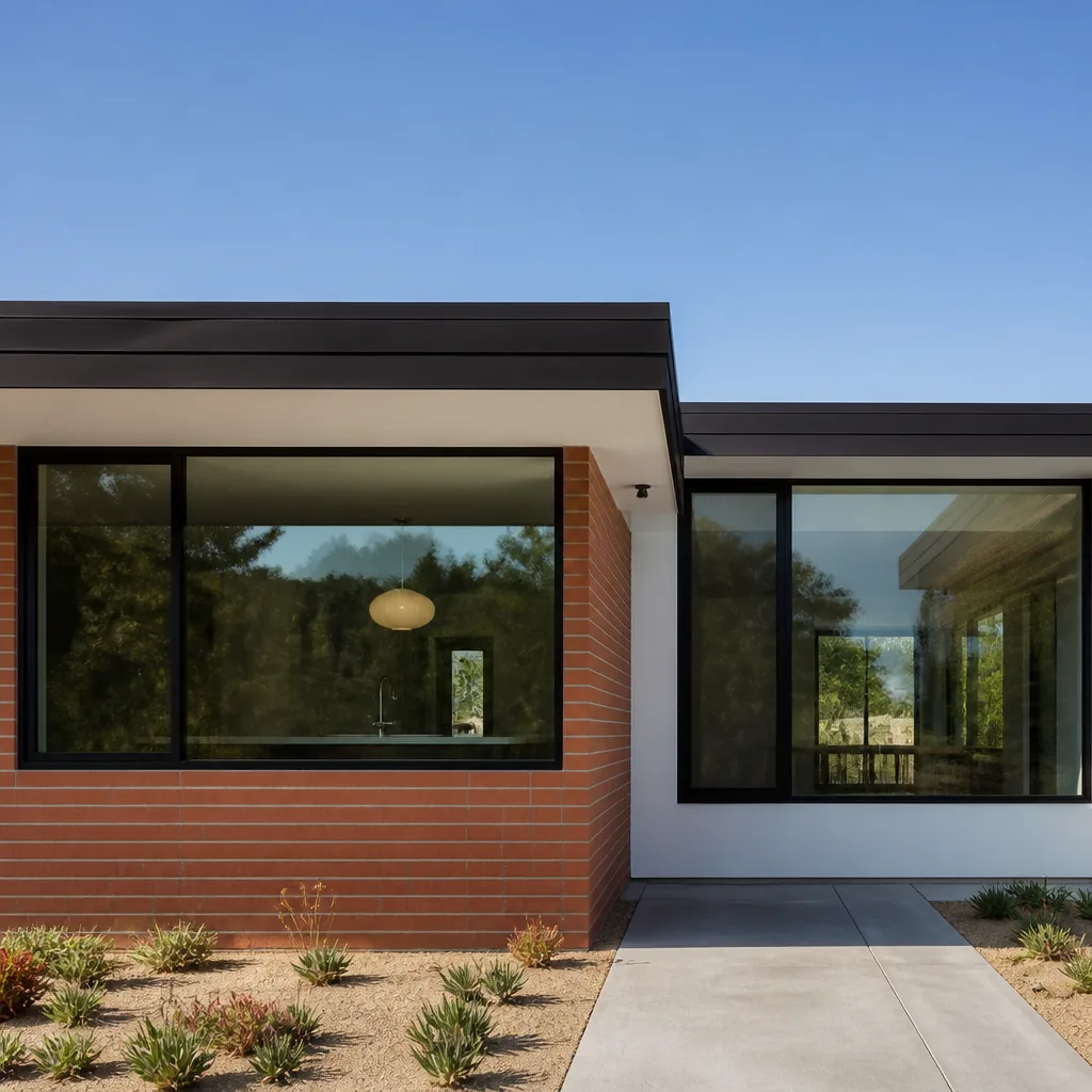 Modern residential home exterior featuring large, high-quality energy efficient windows